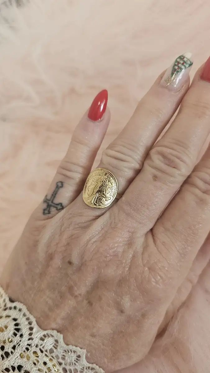 Bague breloque pièce dorée