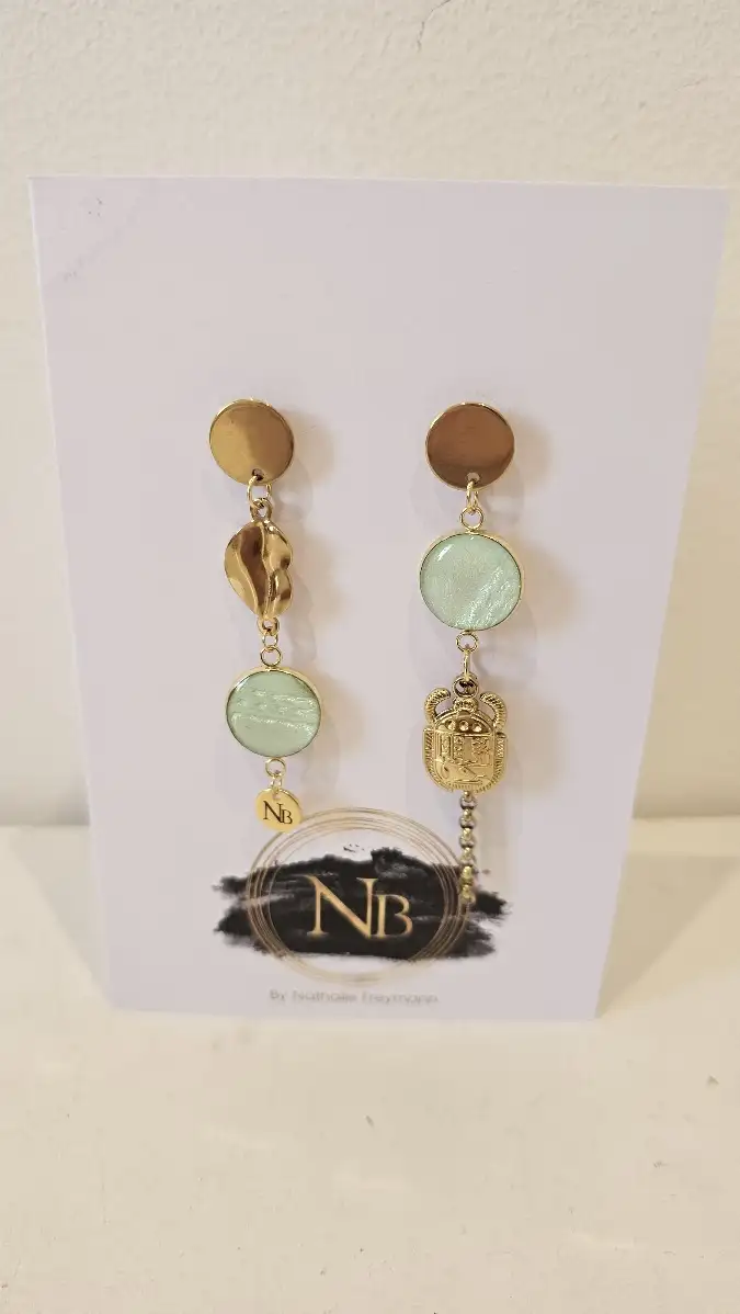 Boucles d'oreilles NB scarabée vert d'eau
