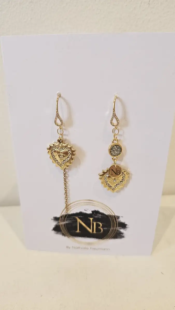 Boucles d'oreilles NB doré  coeur oeil